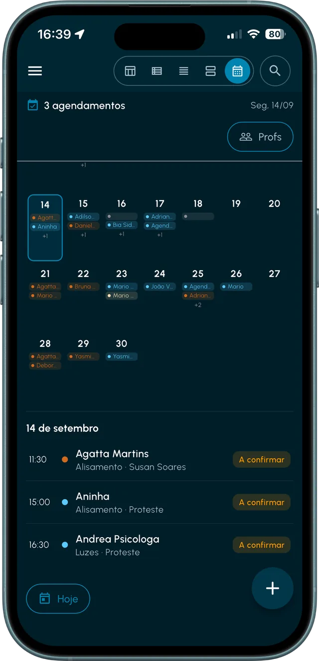 Agenda no modo calendário
