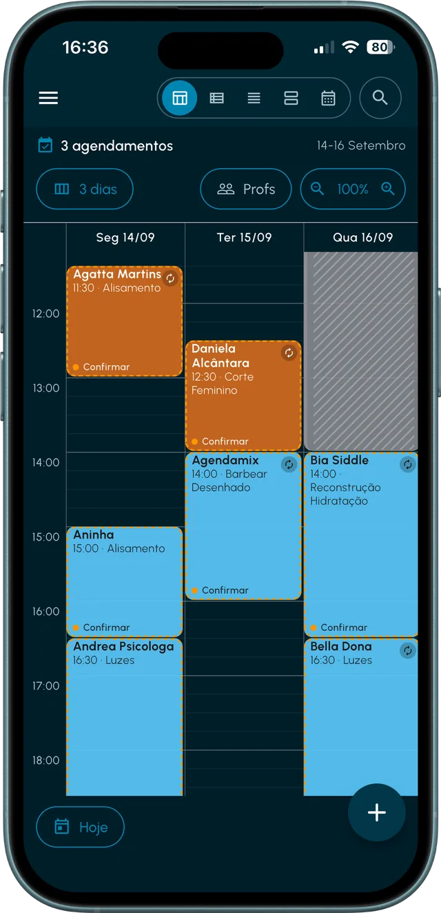 Agenda no modo Planner